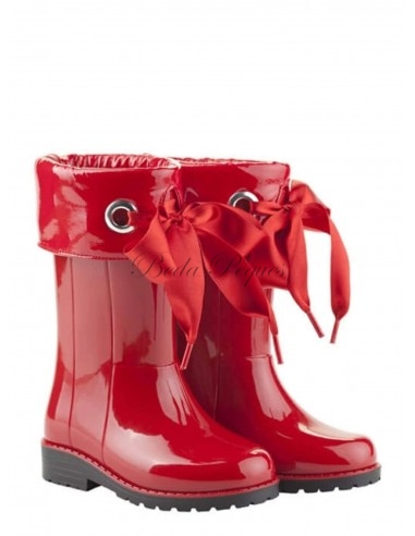 Bota de Agua Roja Charol con Lazo