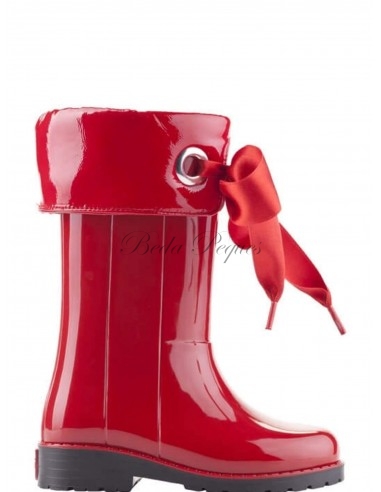 Bota de Agua Roja Charol con Lazo