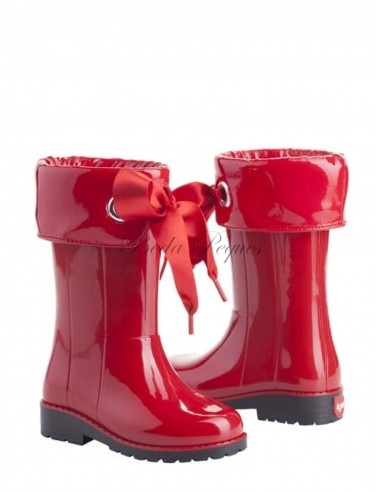 Bota de Agua Roja Charol con Lazo