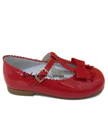 Guxs Merceditas Piel Charol Lazo Rojo