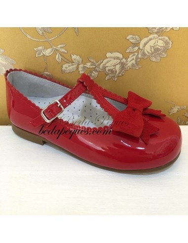 Guxs Merceditas Piel Charol Lazo Rojo