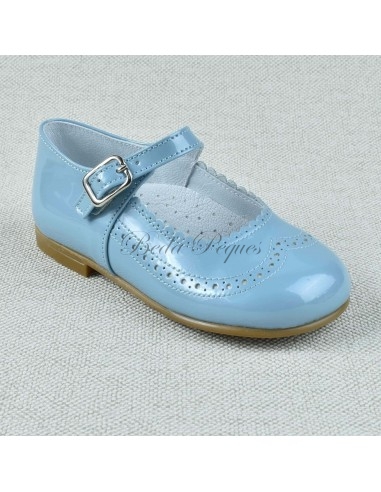 Guxs Zapato Merceditas Niña Piel Charol Azul...