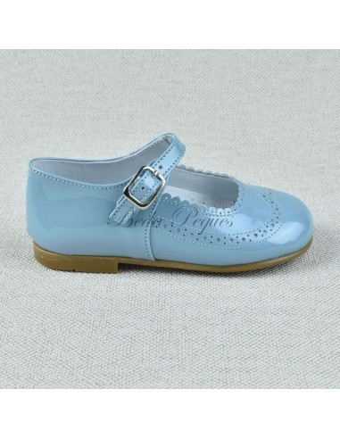 Guxs Zapato Merceditas Niña Piel Charol Azul...
