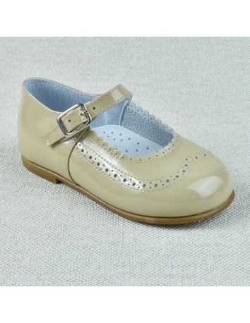 Guxs Zapato Merceditas Niña Piel Charol Taupe 2