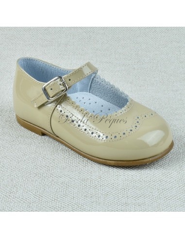 Guxs Zapato Merceditas Niña Piel Charol Taupe