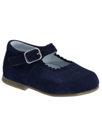 Guxs Zapato Merceditas Niña Piel Serraje Marino