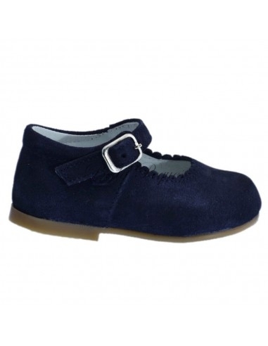 Guxs Zapato Merceditas Niña Piel Serraje Marino