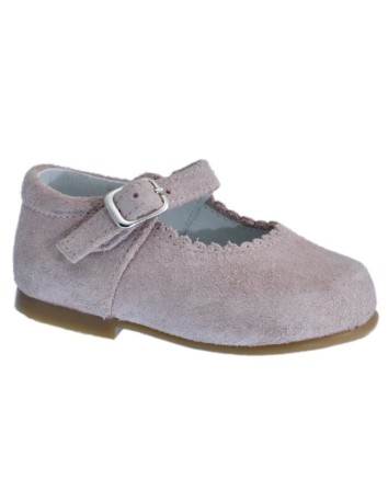 Guxs Zapato Merceditas Niña Piel Serraje Rosa
