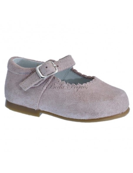 Guxs Zapato Merceditas Niña Piel Serraje Rosa