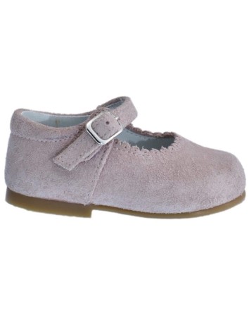 Guxs Zapato Merceditas Niña Piel Serraje Rosa 2
