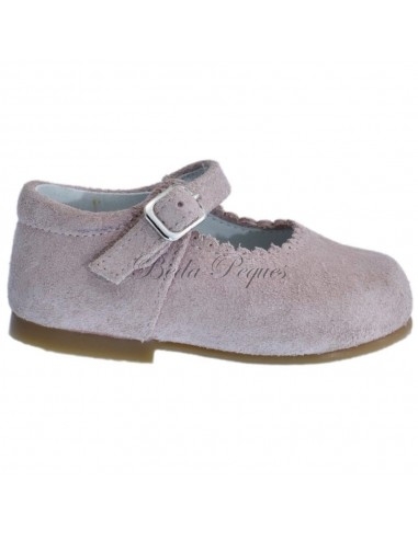 Guxs Zapato Merceditas Niña Piel Serraje Rosa