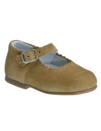 Guxs Zapato Merceditas Niña Piel Serraje Arena