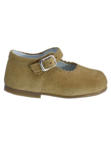 Guxs Zapato Merceditas Niña Piel Serraje Arena 2