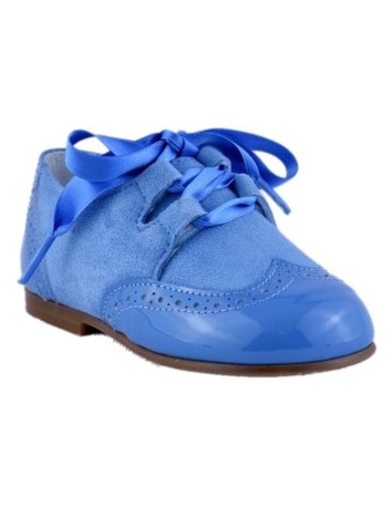 Guxs Zapato Inglés charol combinado con ante Azul Azafata