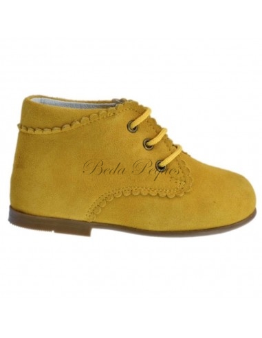 Guxs Botita Cordones Piel Ante Mostaza