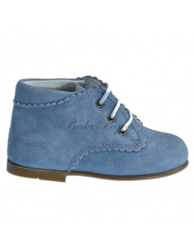 Guxs Botita Cordones Piel Ante Azul Jeans