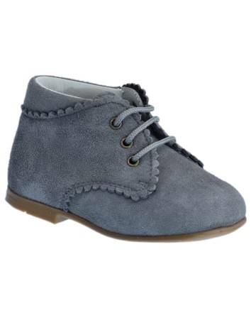 Guxs Botita Cordones Piel Ante Gris