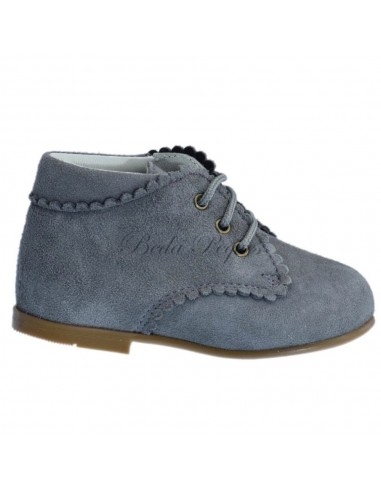 Guxs Botita Cordones Piel Ante Gris