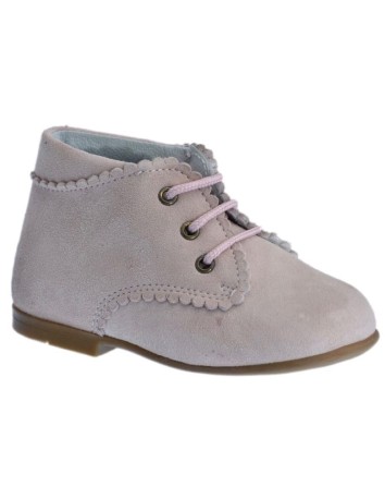 Guxs Botita Cordones Piel Ante Rosa