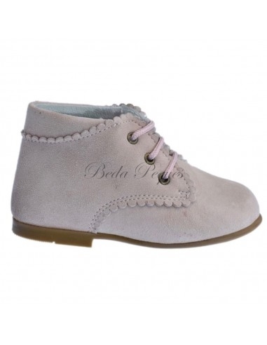 Guxs Botita Cordones Piel Ante Rosa