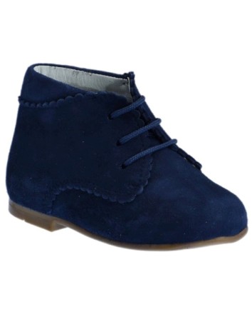 Guxs Botita Cordones Piel Ante Azul Marino