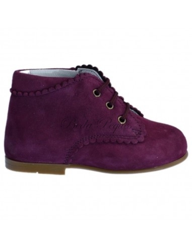 Guxs Botita Cordones Piel Ante Burdeos