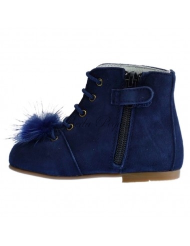 Guxs Botita Cordones Piel Ante Marino con Pompóm