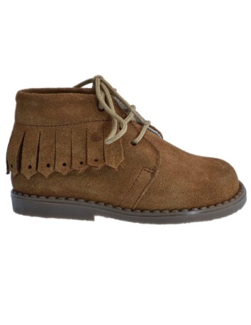 Guxs Botita Cordones Piel Ante Camel con Flecos 2