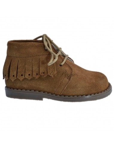 Guxs Botita Cordones Piel Ante Camel con Flecos