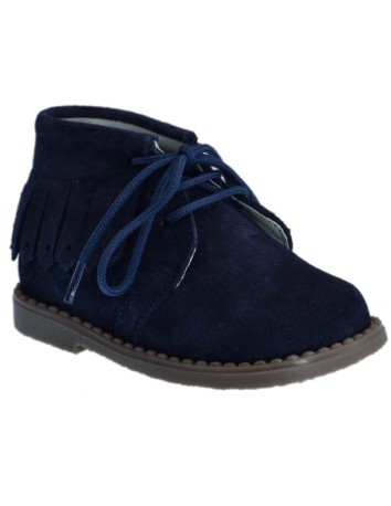 Guxs Botita Cordones Piel Ante Azul con Flecos