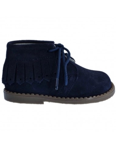 Guxs Botita Cordones Piel Ante Azul con Flecos