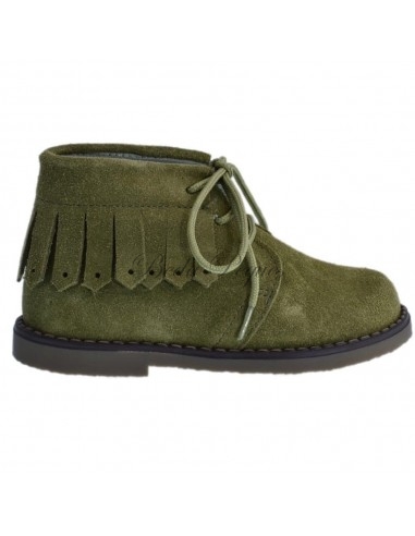Guxs Botita Cordones Piel Ante Verde con Flecos
