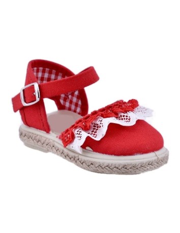 Lona Esparto Rojo Combinada Encaje piso en Yute