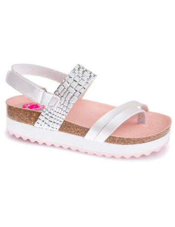 Pablosky de Paola Sandalia  Niña Blanca y Plata con velcro