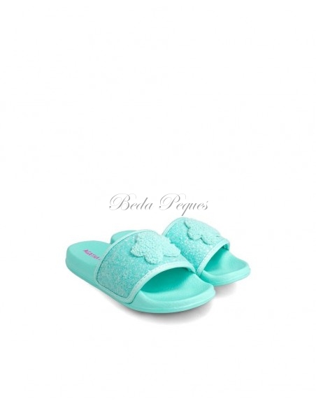 Sandalia Playa de Agatha Ruiz de la Prada en color turquesa y detalle nube