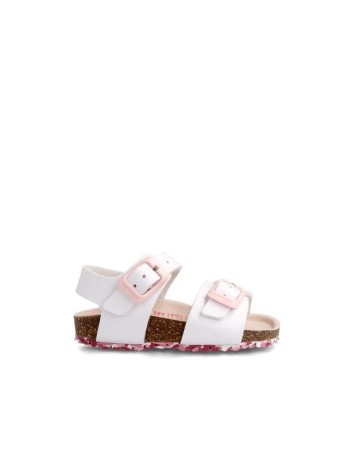 Sandalia Bio de Garvalín en piel blanco con hebilla rosa 2