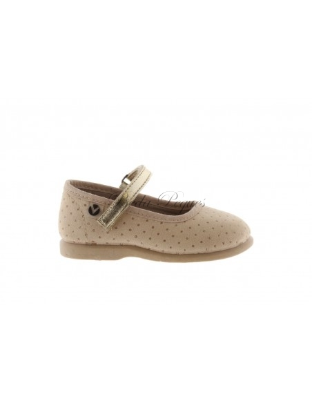 Victoria Mercedita Lunares y Brillantes en Plata con Velcro en Beige