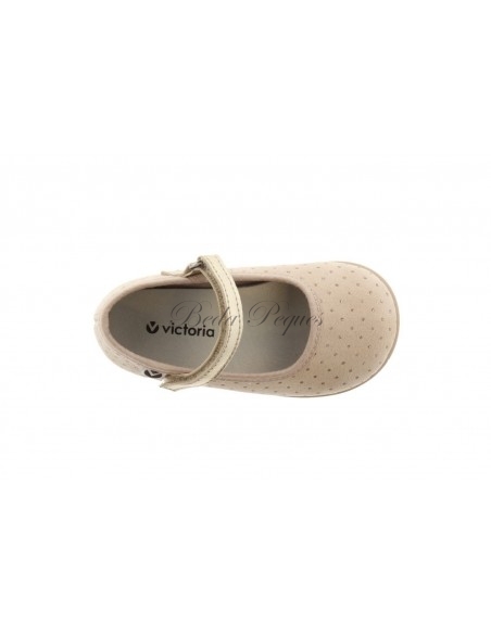Victoria Mercedita Lunares y Brillantes en Plata con Velcro en Beige