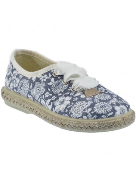 Zapato de lona esparto floral jeans combinada piso en Yute