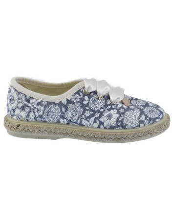 Zapato de lona esparto floral jeans combinada piso en Yute 2