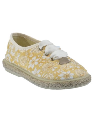 Zapato de lona estampado floral yema combinada piso en yute