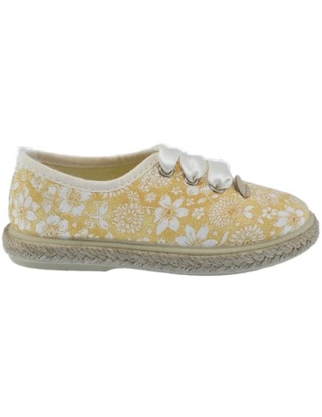 Zapato de lona estampado floral yema combinada piso en yute 2