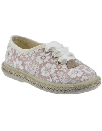 Zapato de lona floral rosa palo combinada con piso de yute