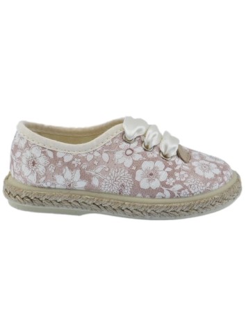 Zapato de lona floral rosa palo combinada con piso de yute 2
