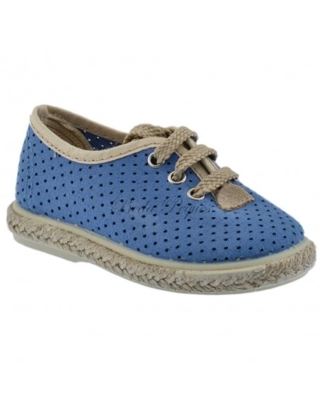 Zapato casual en piel herraje azul jeans y piso de yute
