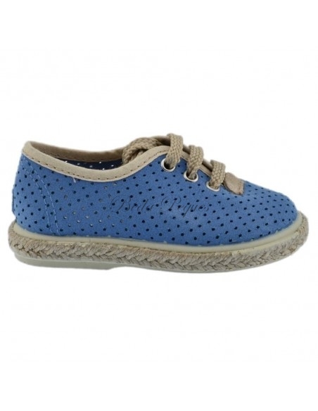 Zapato casual en piel herraje azul jeans y piso de yute