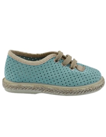 Zapato casual en piel herraje color aguamarina y piso de... 2