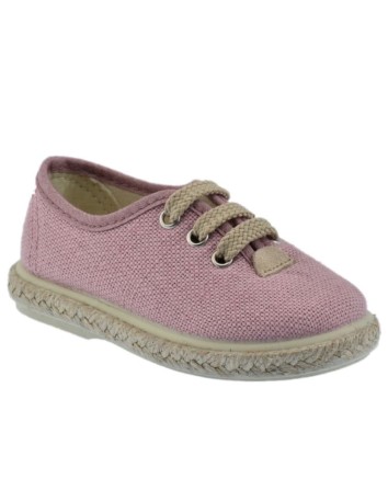 Zapato casual en tejido lino color rosa palo y piso de yute