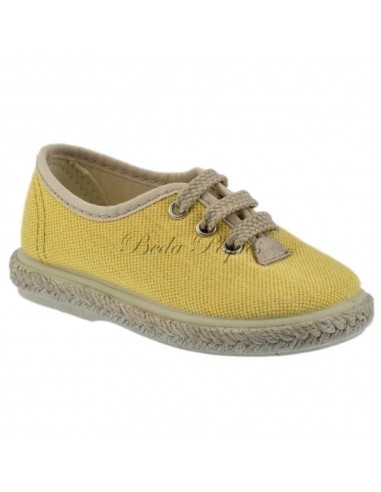 Zapato casual en tejido lino color amarillo yema y piso de yute