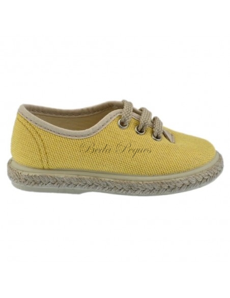 Zapato casual en tejido lino color amarillo yema y piso de yute